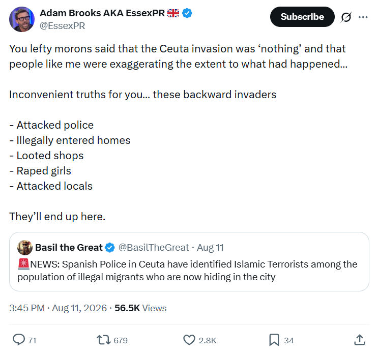 Adam Brooks: You lefty morons said that the Ceuta...