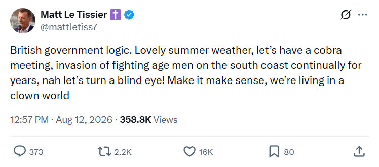 Matt Le Tissier: British government logic. Lovely summer weather...