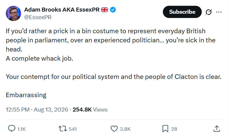 Adam Brooks: If you’d rather a prick in a bin...