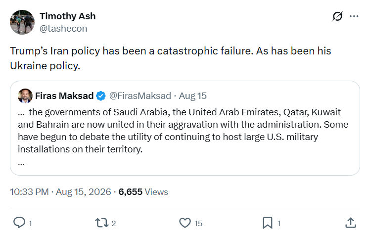 Timothy Ash: Trump’s Iran policy has been...