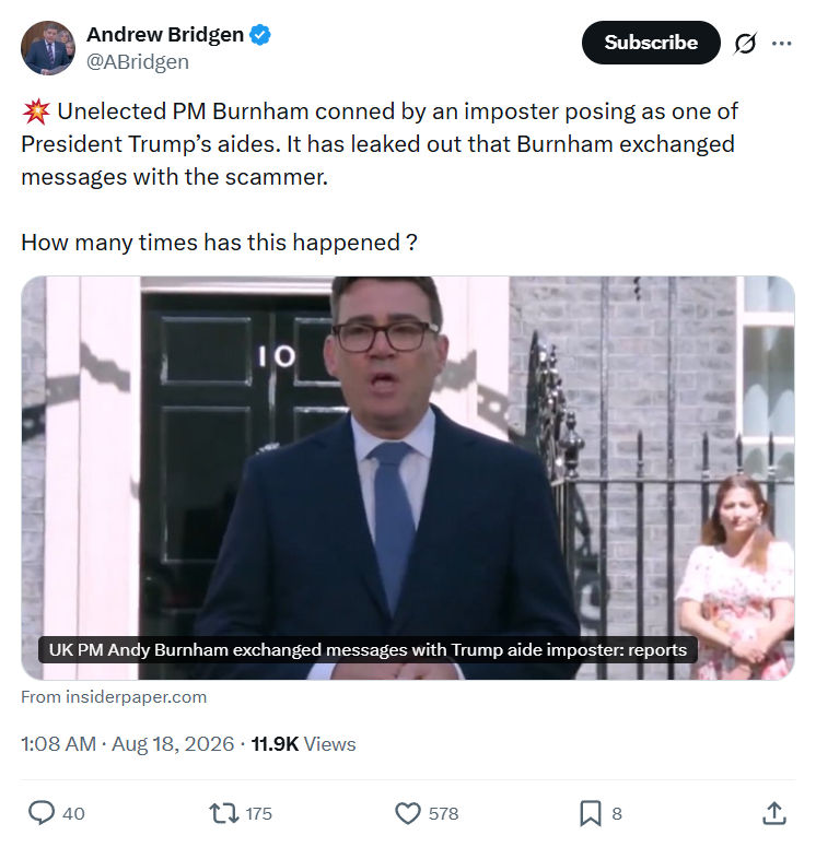 Andrew Bridgen:  Unelected PM Burnham conned...