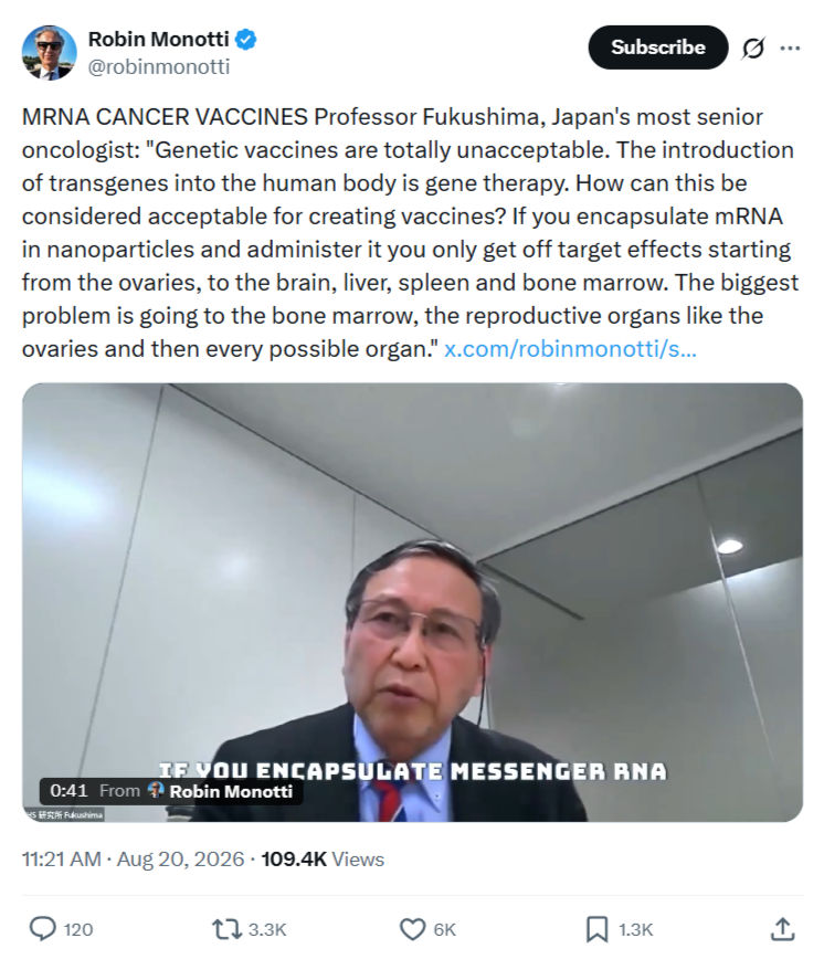Robin Monotti: MRNA CANCER VACCINES Professor Fukushima...