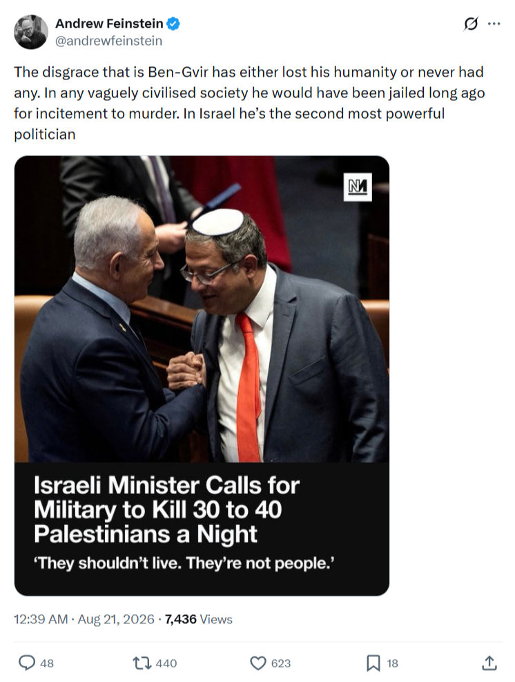 Andrew Feinstein: The disgrace that is Ben-Gvir...