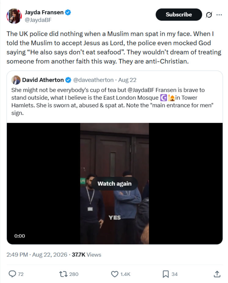 Jayda Fransen: The UK police did nothing...