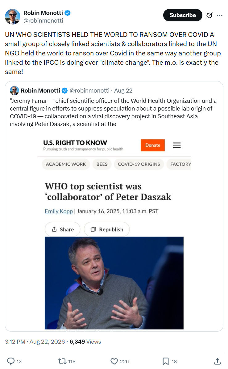 Robin Monotti: UN WHO SCIENTISTS HELD THE WORLD...