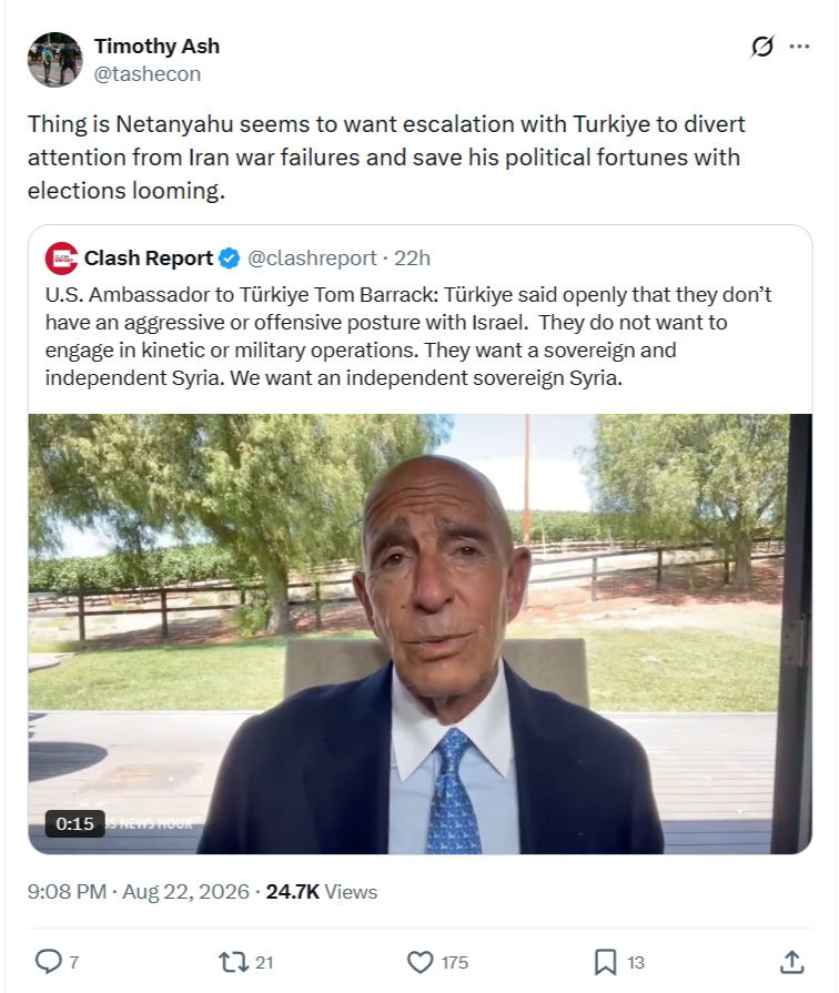 Timothy Ash: Thing is Netanyahu seems to want...