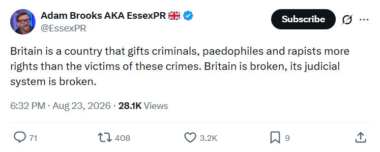 Adam Brooks: Britain is a country that gifts criminals...