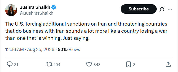 Bushra Shaikh: The U.S. forcing additional sanctions...