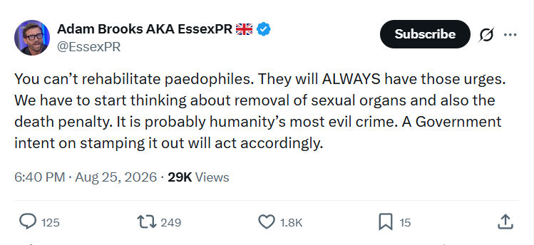 Adam Brooks: You can’t rehabilitate paedophiles...