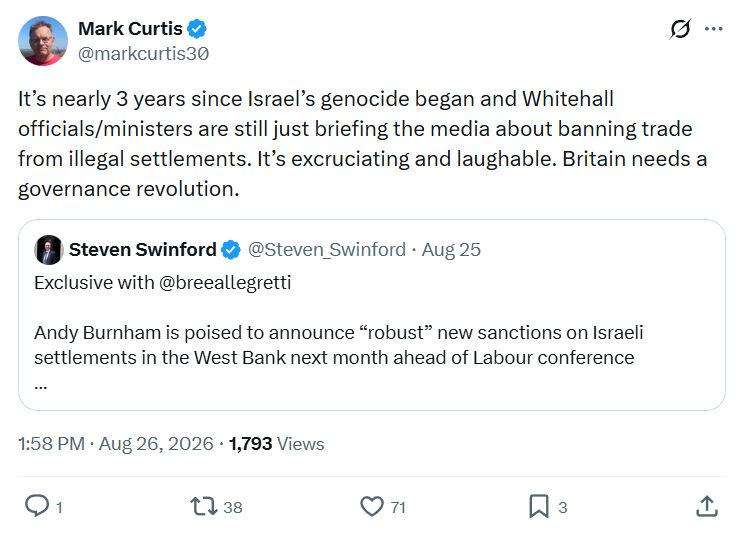 Mark Curtis: It’s nearly 3 years since Israel’s...