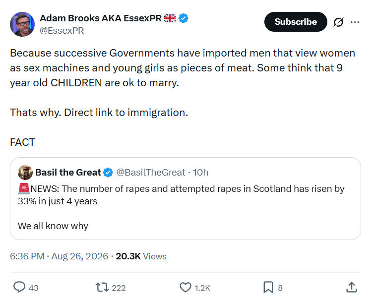 Adam Brooks: Because successive Governments...