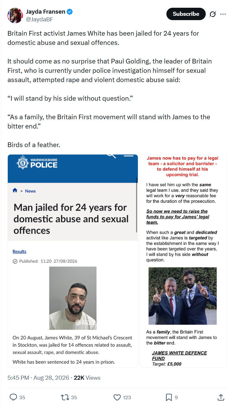 Jayda Fransen: Britain First activist James White...