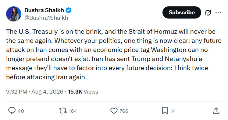 Bushra Shaikh: The U.S. Treasury is on the brink...