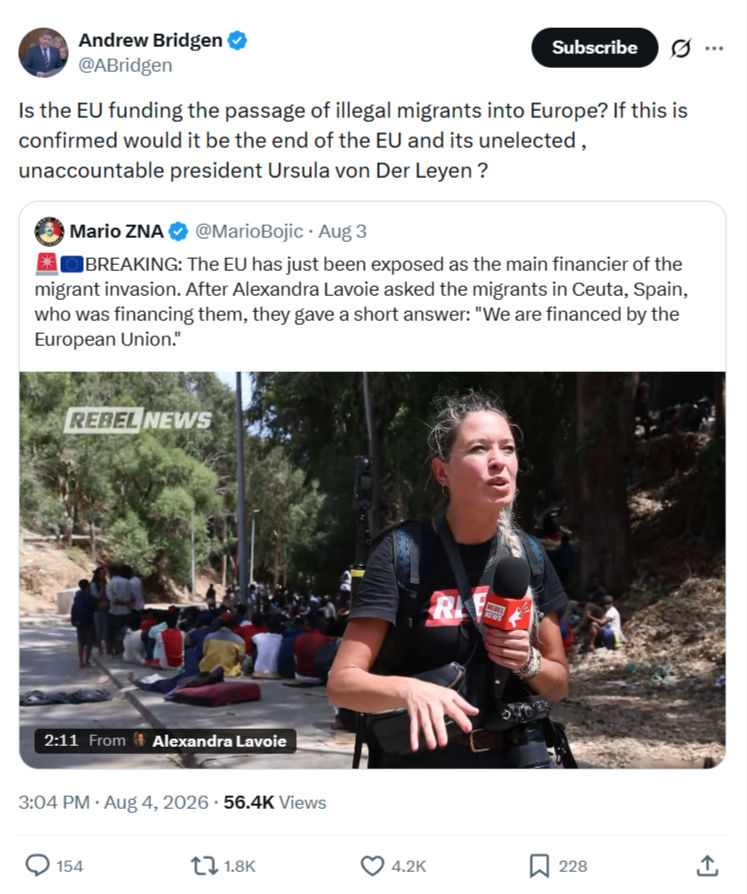 Andrew Bridgen: Is the EU funding the passage...
