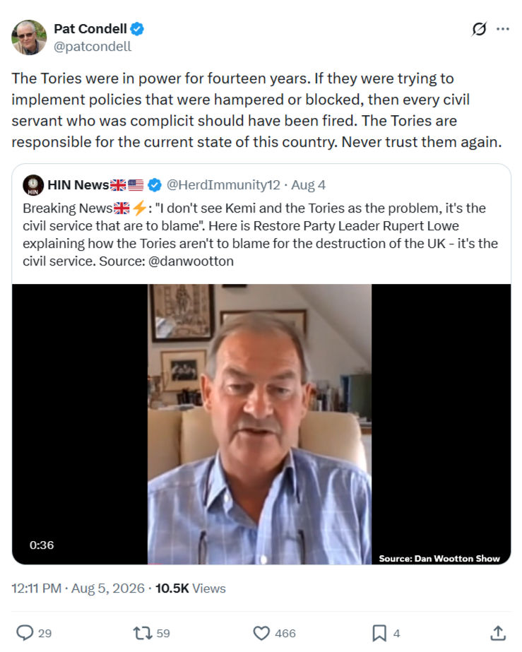 Pat Condell: The Tories were in power...