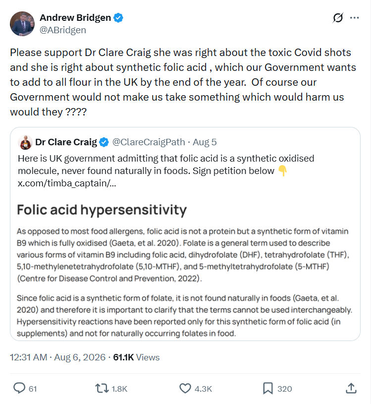 Andrew Bridgen: Please support Dr Clare Craig...
