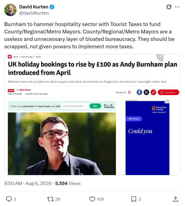 David Kurten: Burnham to hammer hospitality...