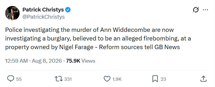 Patrick Christys: Police investigating the murder of Ann Widdecombe...