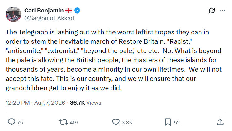 Carl Benjamin: The Telegraph is lashing out...