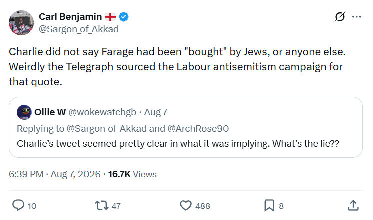Carl Benjamin: Charlie did not say Farage...