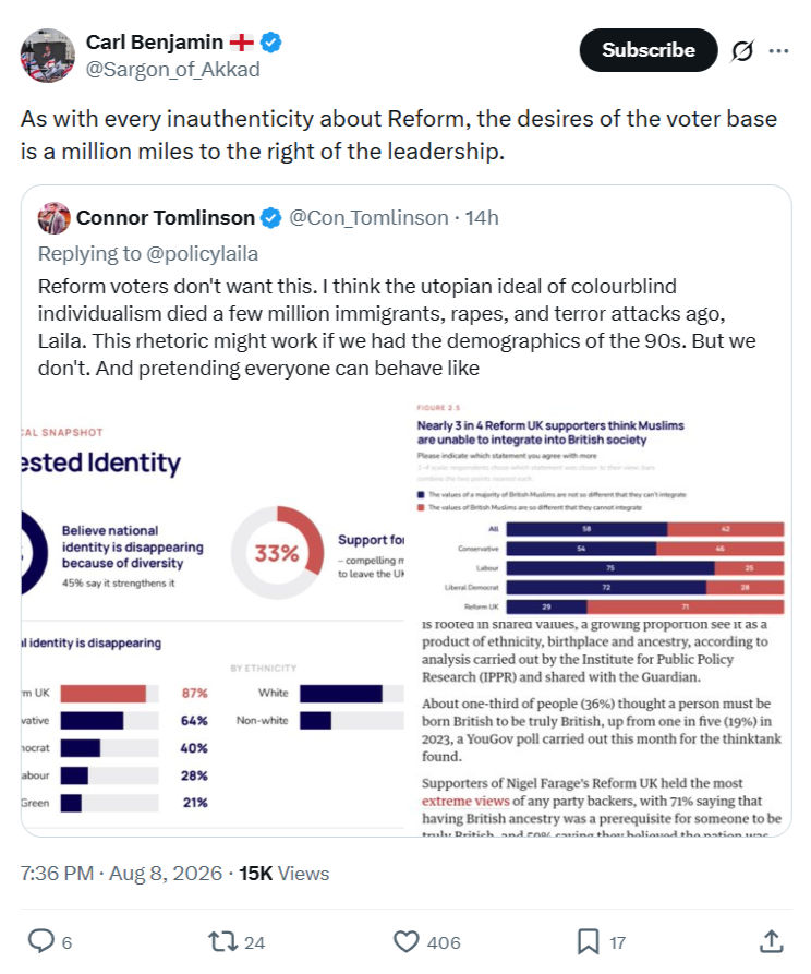 Carl Benjamin: As with every inauthenticity about Reform...