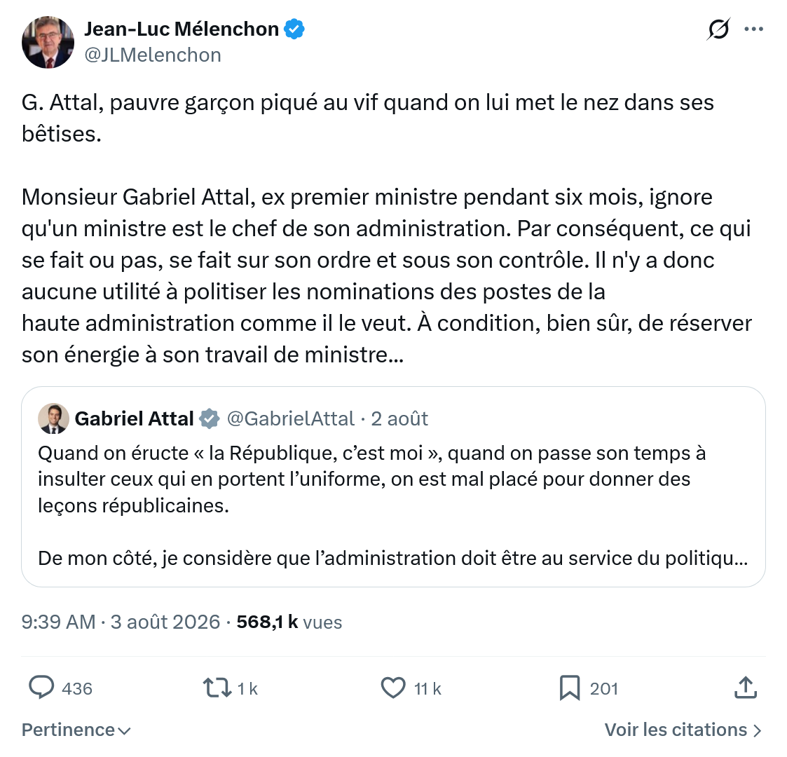 Jean-Luc Mélenchon: G. Attal, pauvre garçon...
