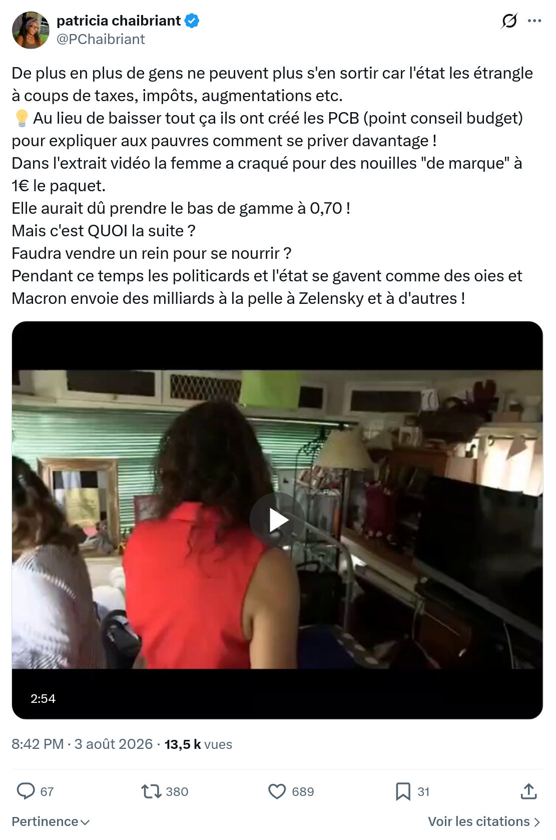 Patricia Chaibriant: De plus en plus de gens ne peuvent...