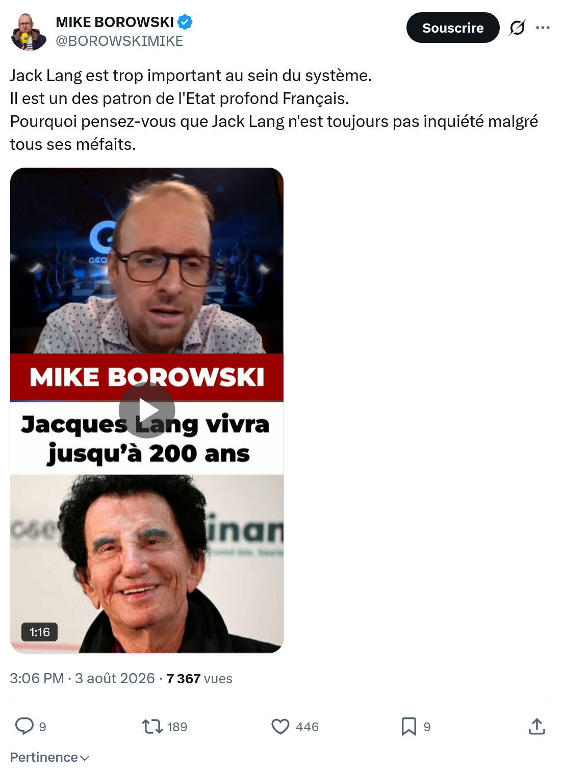 Mike Borowski: Jack Lang est trop important...