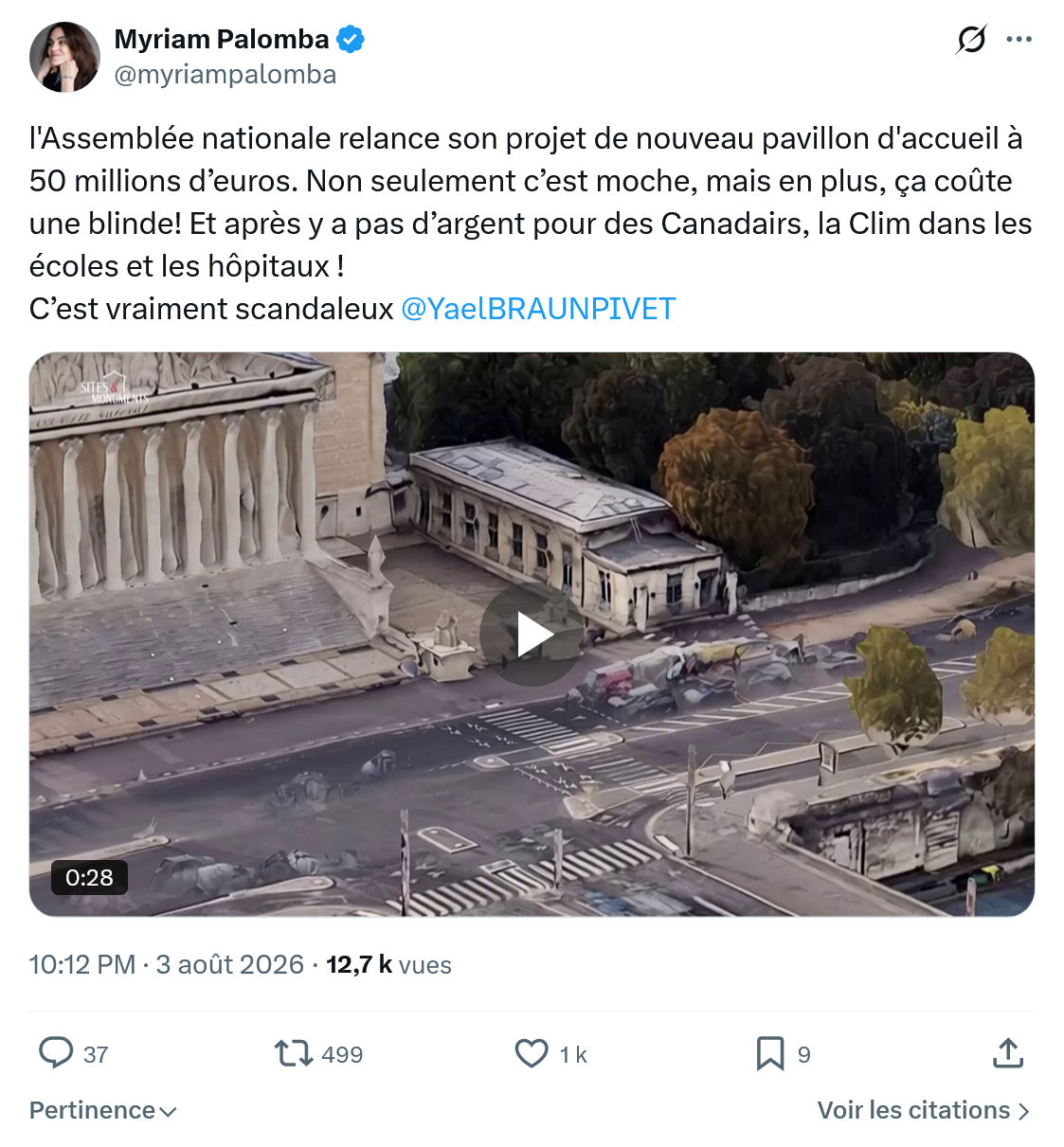 Myriam Palomba: l'Assemblée nationale relance...