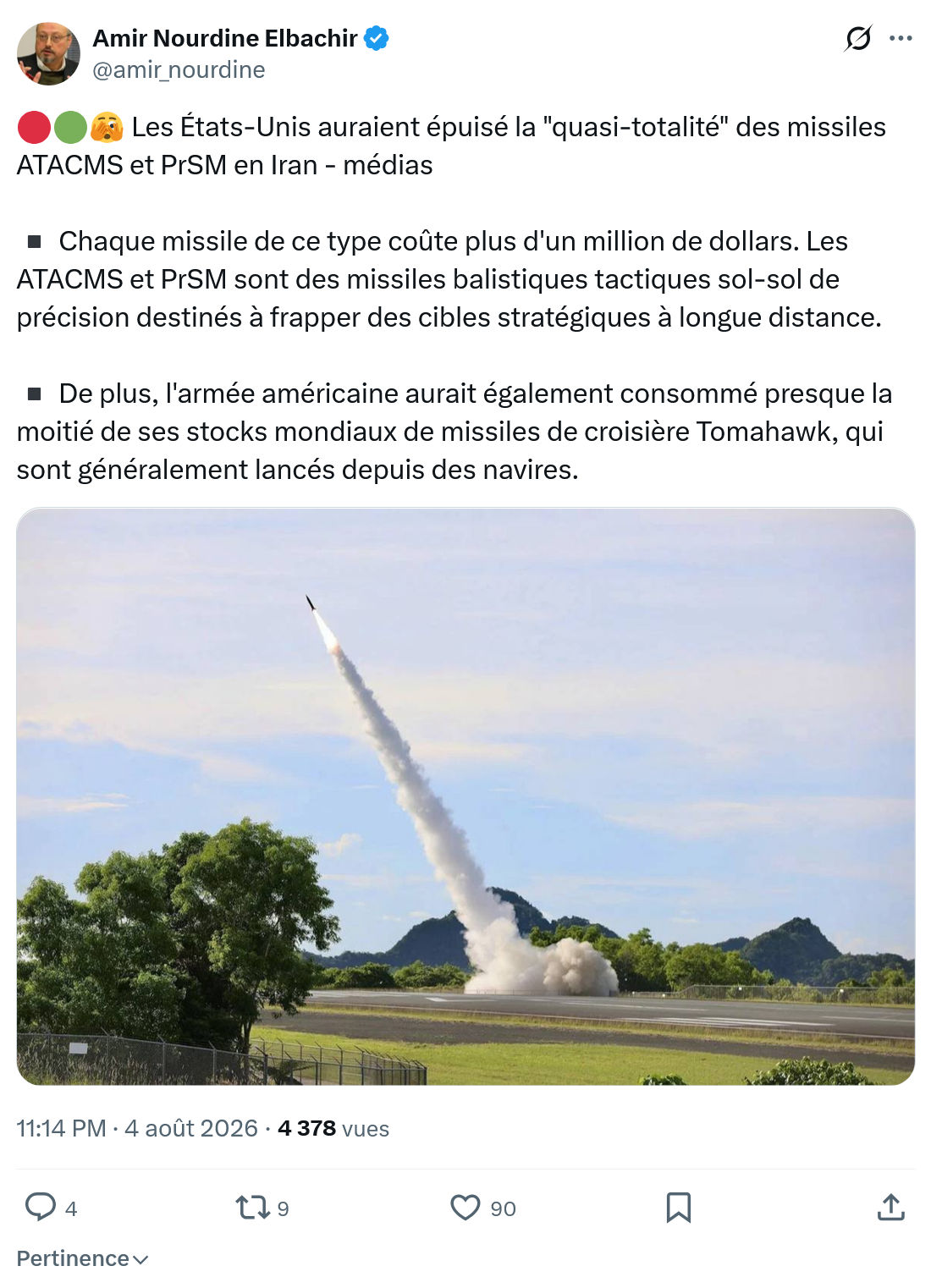 Amir Nourdine Elbachir: Les États-Unis auraient épuisé la "quasi-totalité"...