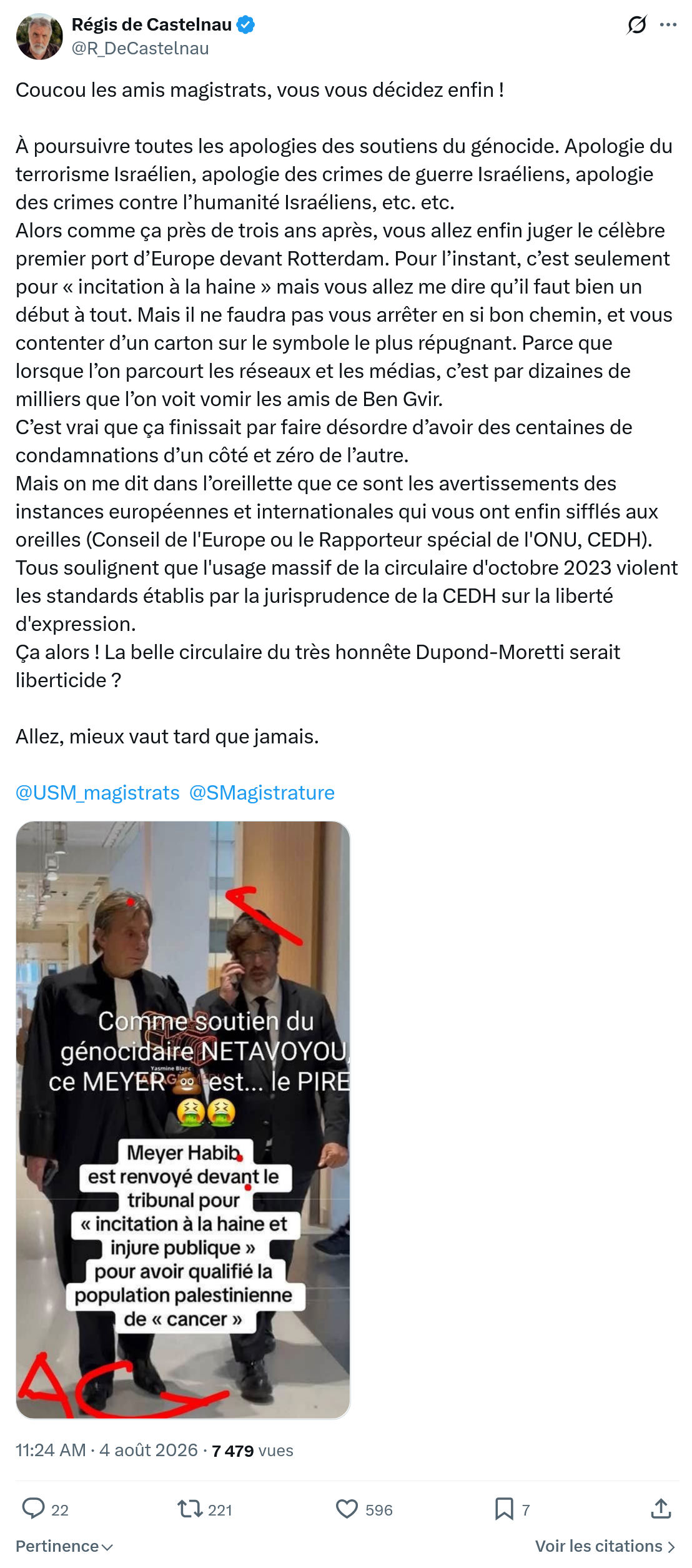 Régis de Castelnau: Coucou les amis magistrats...