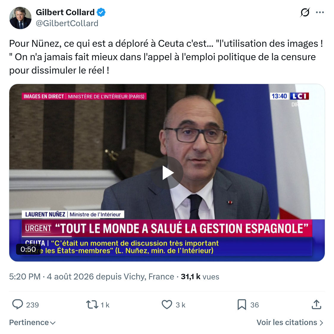 Gilbert Collard: Pour Nünez, ce qui est a déploré à Ceuta c'est...
