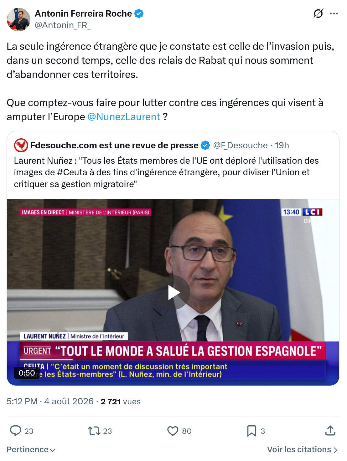 Antonin Ferreira Roche: La seule ingérence étrangère...