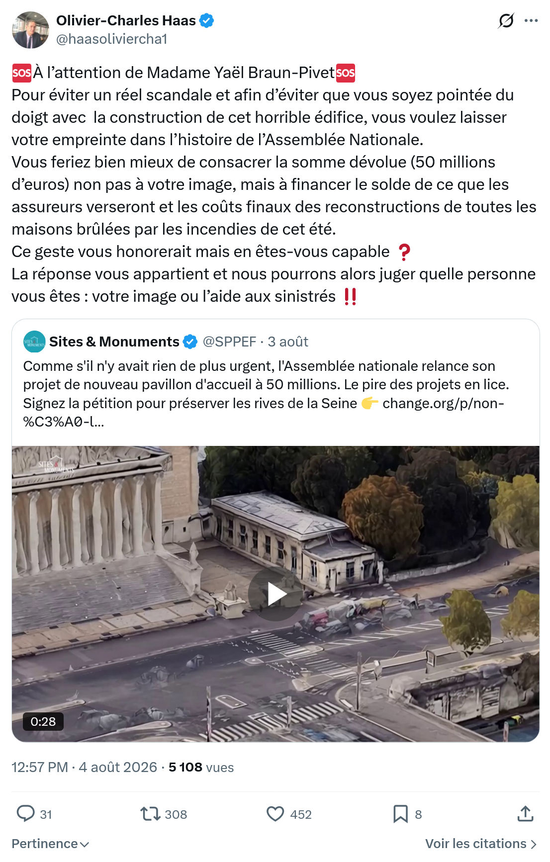 Olivier-Charles Haas: À l’attention de Madame Yaël Braun-Pivet...
