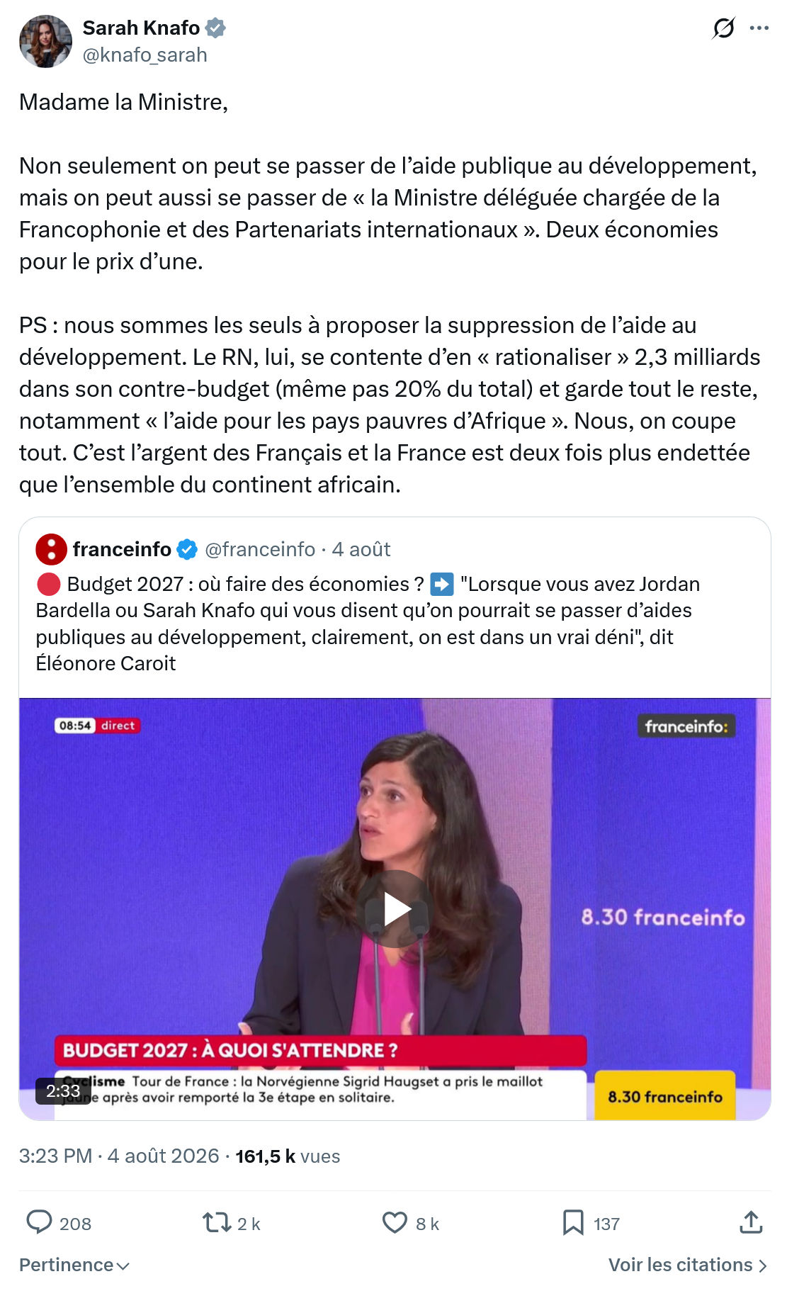 Sarah Knafo: Madame la Ministre...