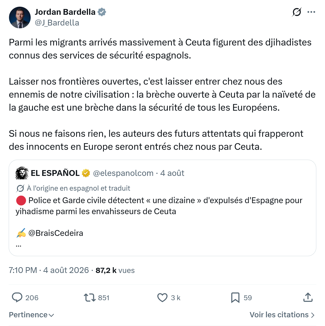 Jordan Bardella: Parmi les migrants arrivés massivement...