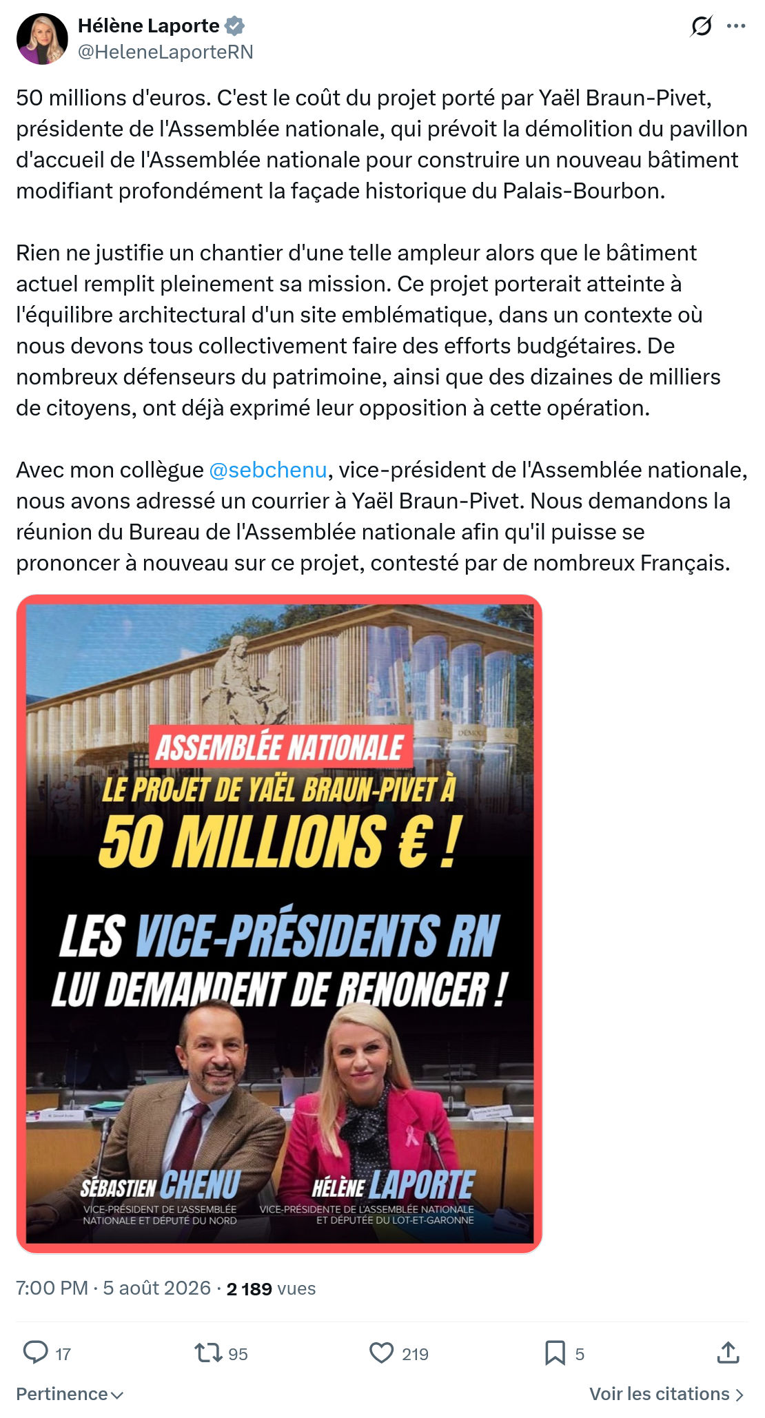Hélène Laporte: 50 millions d'euros...