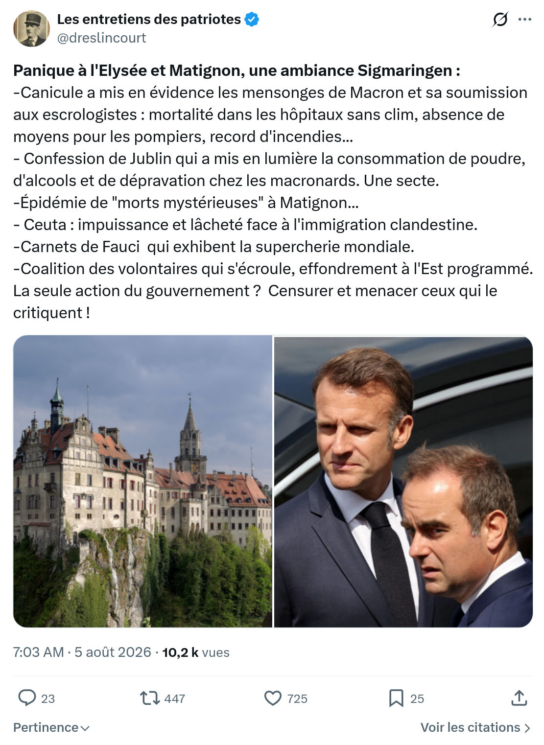 Marquis de Dreslincourt: Panique à l'Elysée et Matignon...