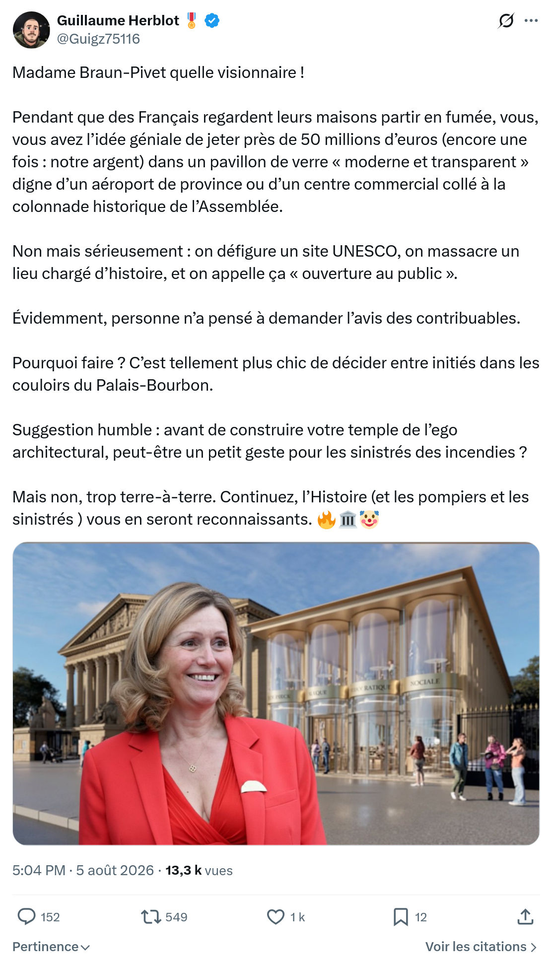 Guillaume Herblot: Madame Braun-Pivet quelle visionnaire...