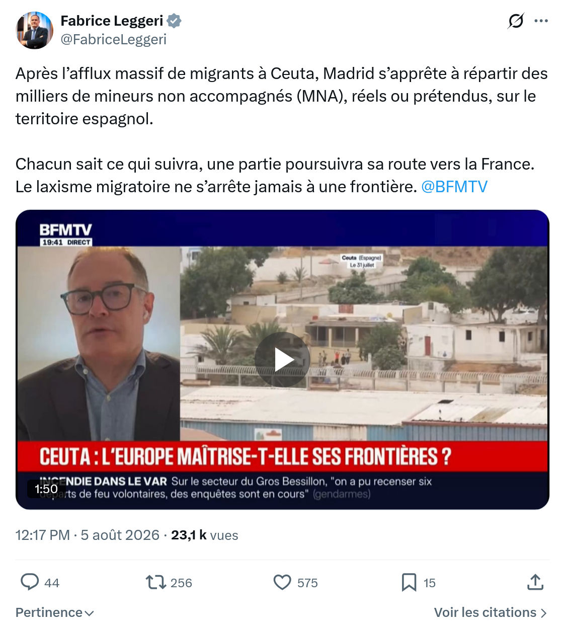 Fabrice Leggeri: Après l’afflux massif de migrants...