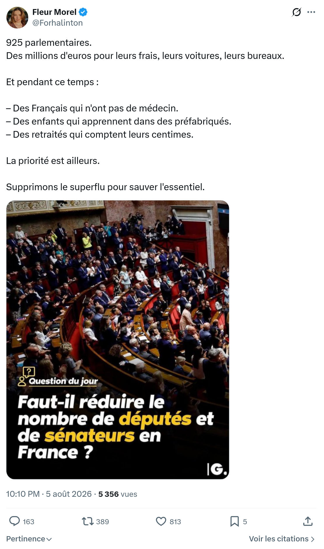 Fleur Morel: 925 parlementaires...