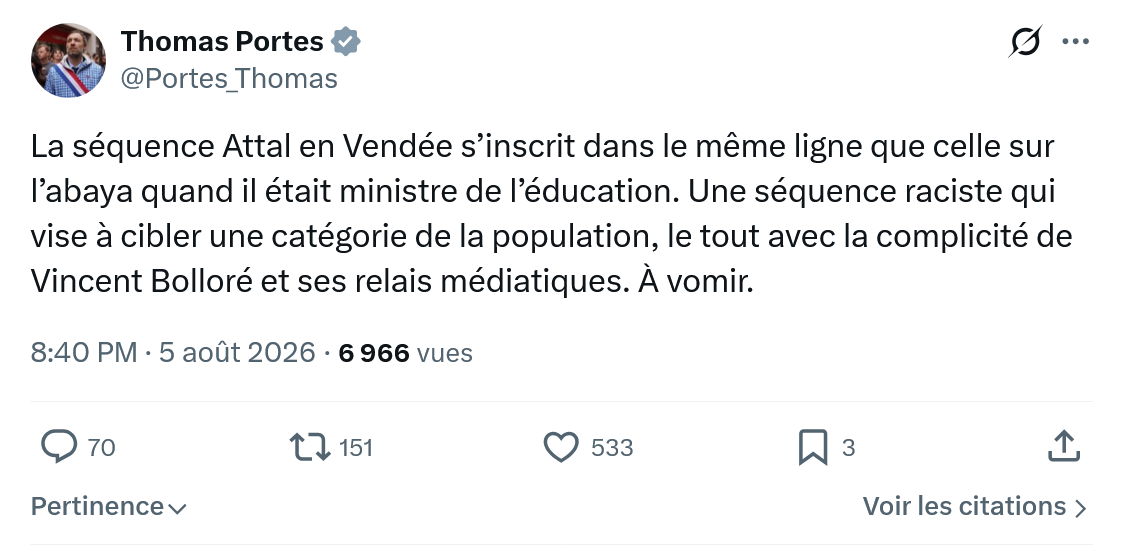 Thomas Portes: La séquence Attal en Vendée...
