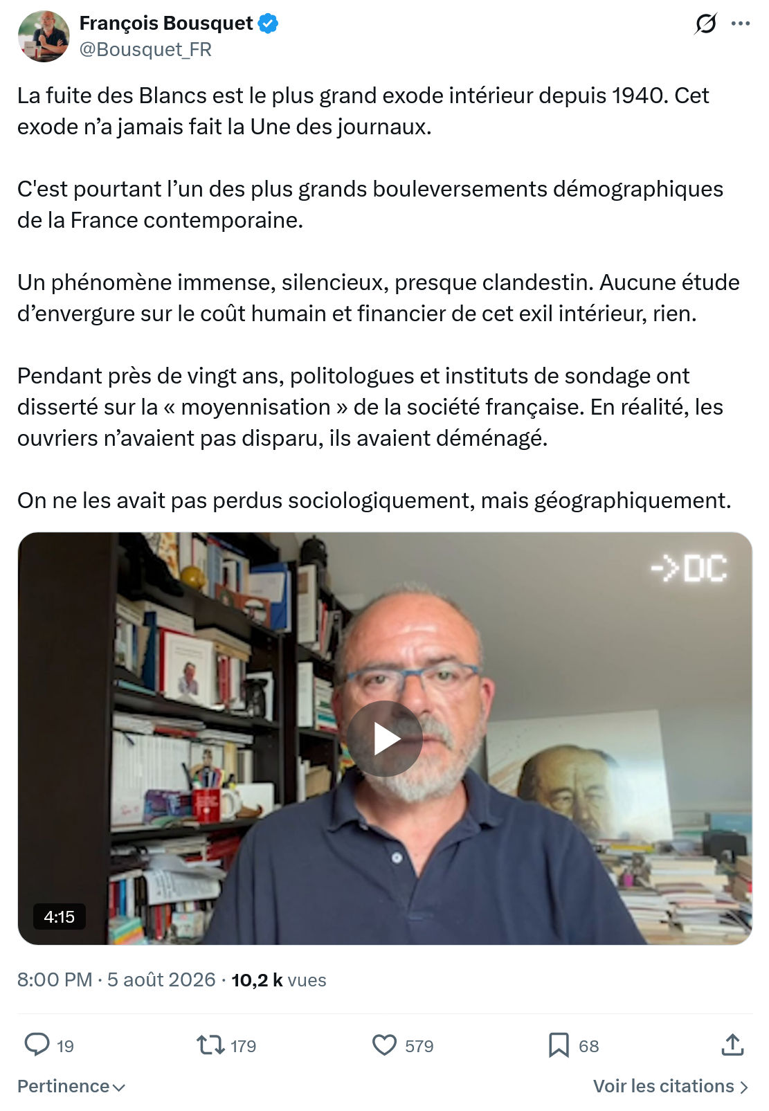 François Bousquet: La fuite des Blancs est le plus grand...