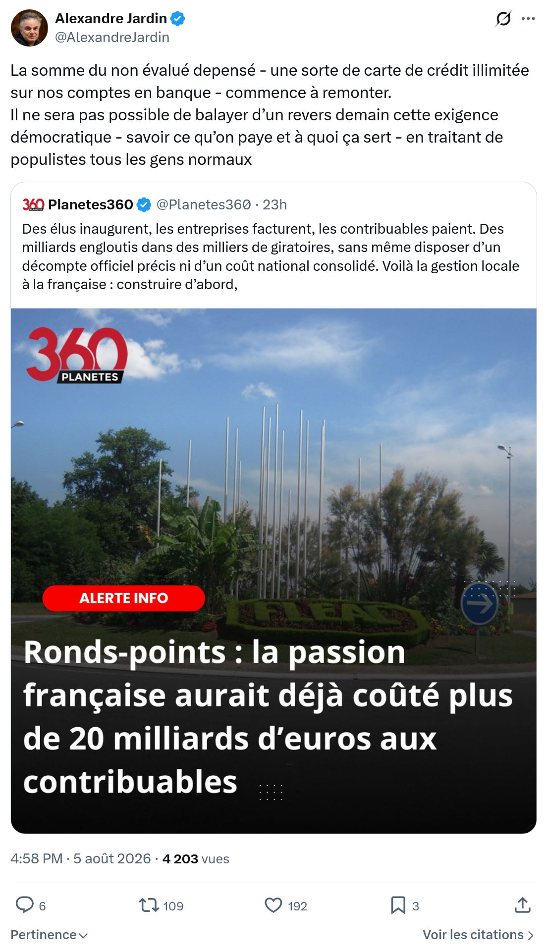 Alexandre Jardin: La somme du non évalué depensé...