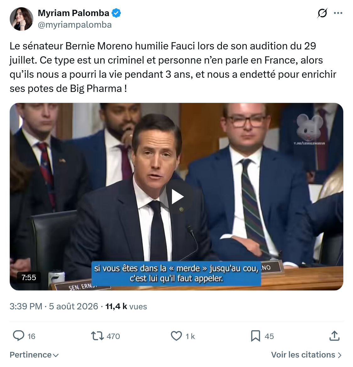 Myriam Palomba: Le sénateur Bernie Moreno...