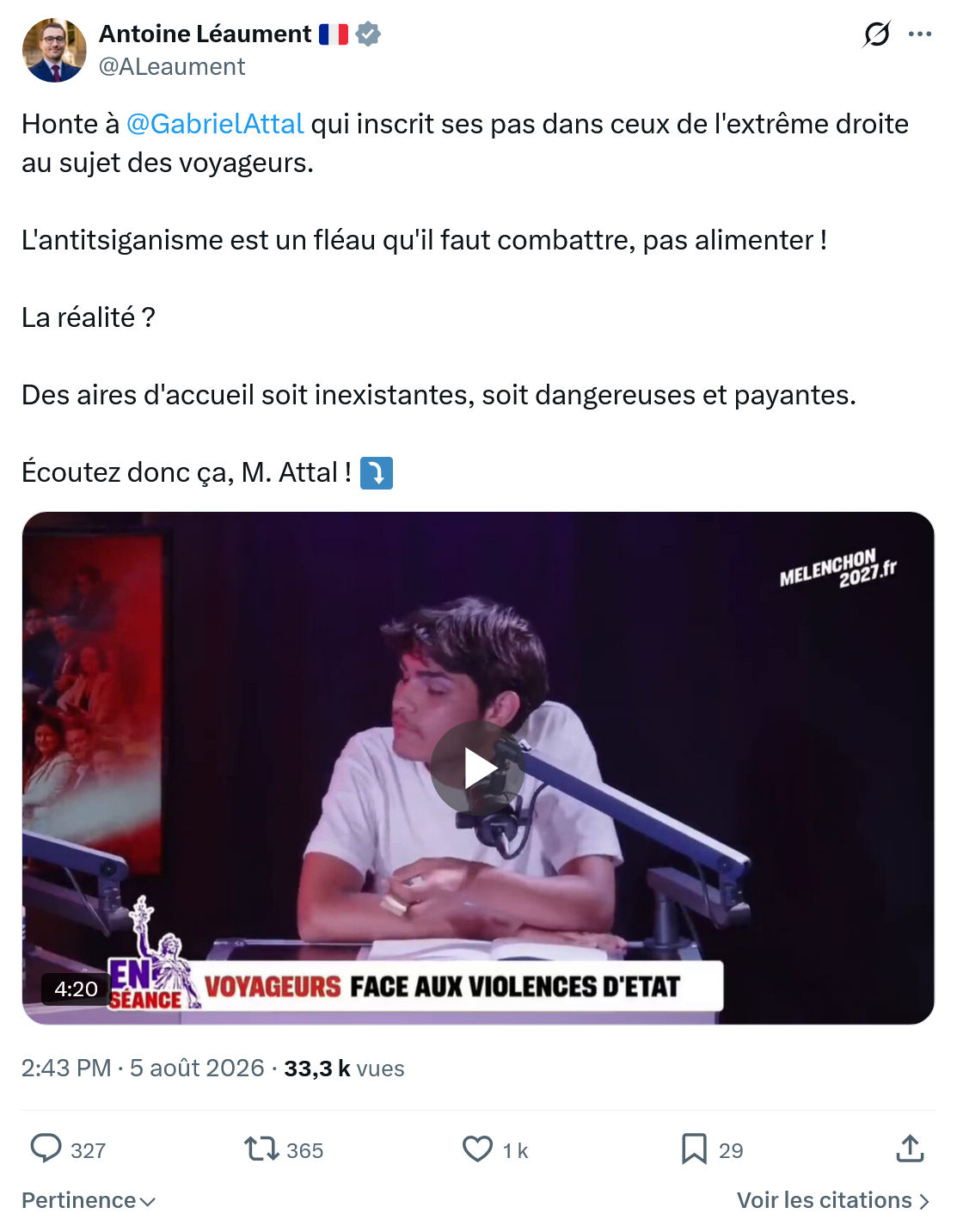 Antoine Léaument: Honte à @GabrielAttal qui inscrit...