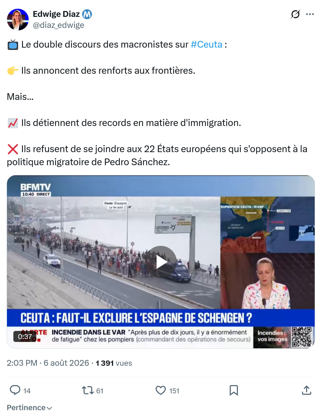 Edwige Diaz:  Le double discours des macronistes...
