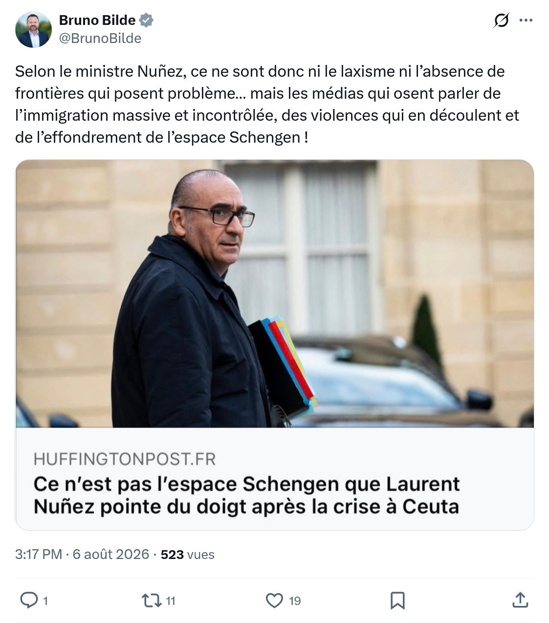Bruno Bilde: Selon le ministre Nuñez...