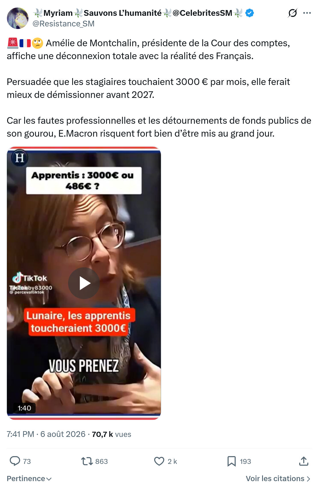 Myriam: Amélie de Montchalin, présidente...