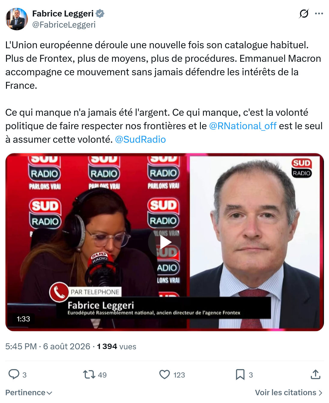 Fabrice Leggeri: L'Union européenne déroule...